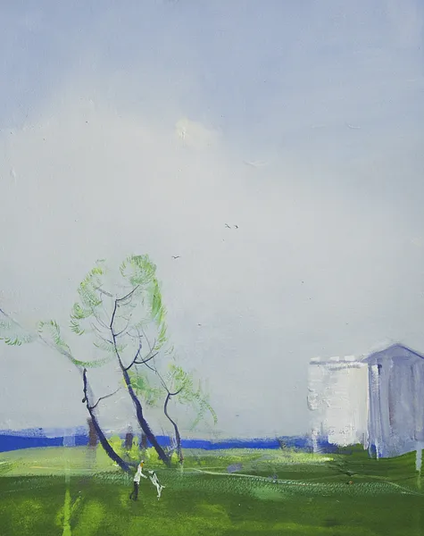 Image of Walking with dog. Peyzazhka by Igor Nekraga, size: 50x40, made of Gouache on paper, Painting medium, from Ukraine, part of the Gouaches series, priced at $500 Photo 2 of 4.