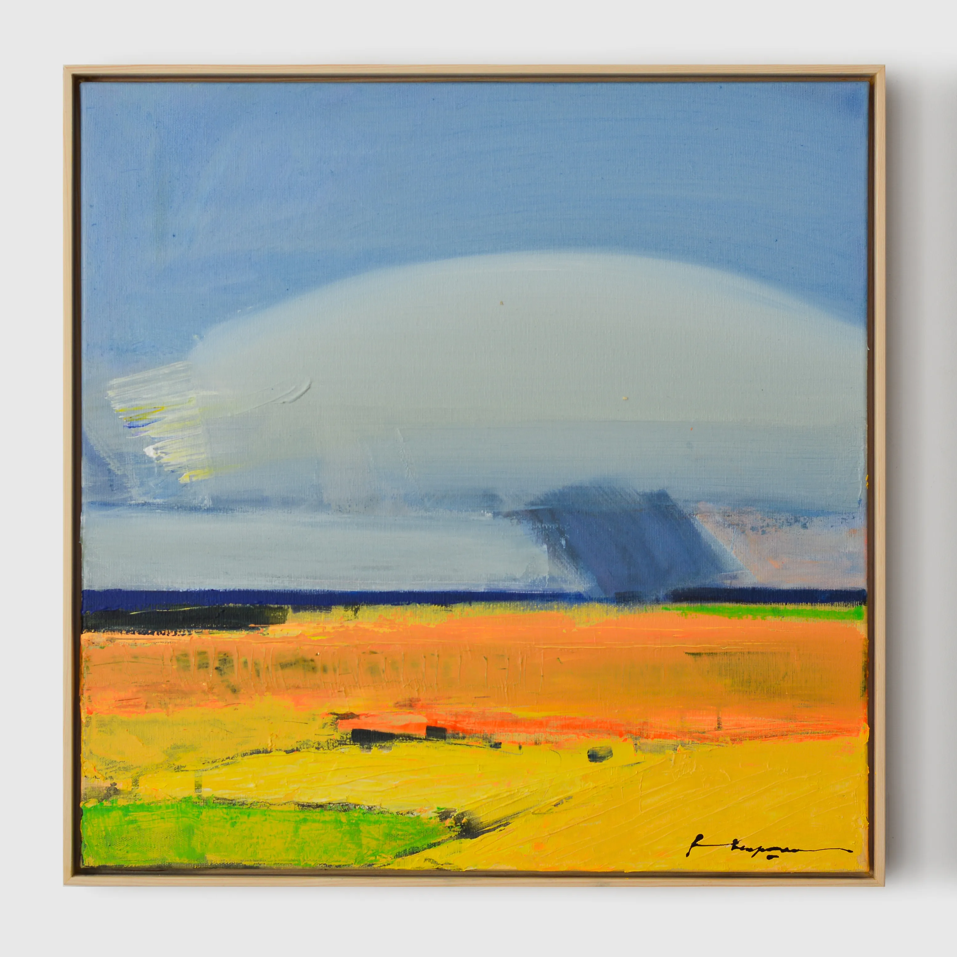 Image of Rain over fields by Igor Nekraga, size: 50x50, made of Acrylic on canvas, Painting medium, from Ukraine, part of the Acrylics series, priced at $500 Photo 1 of 4.