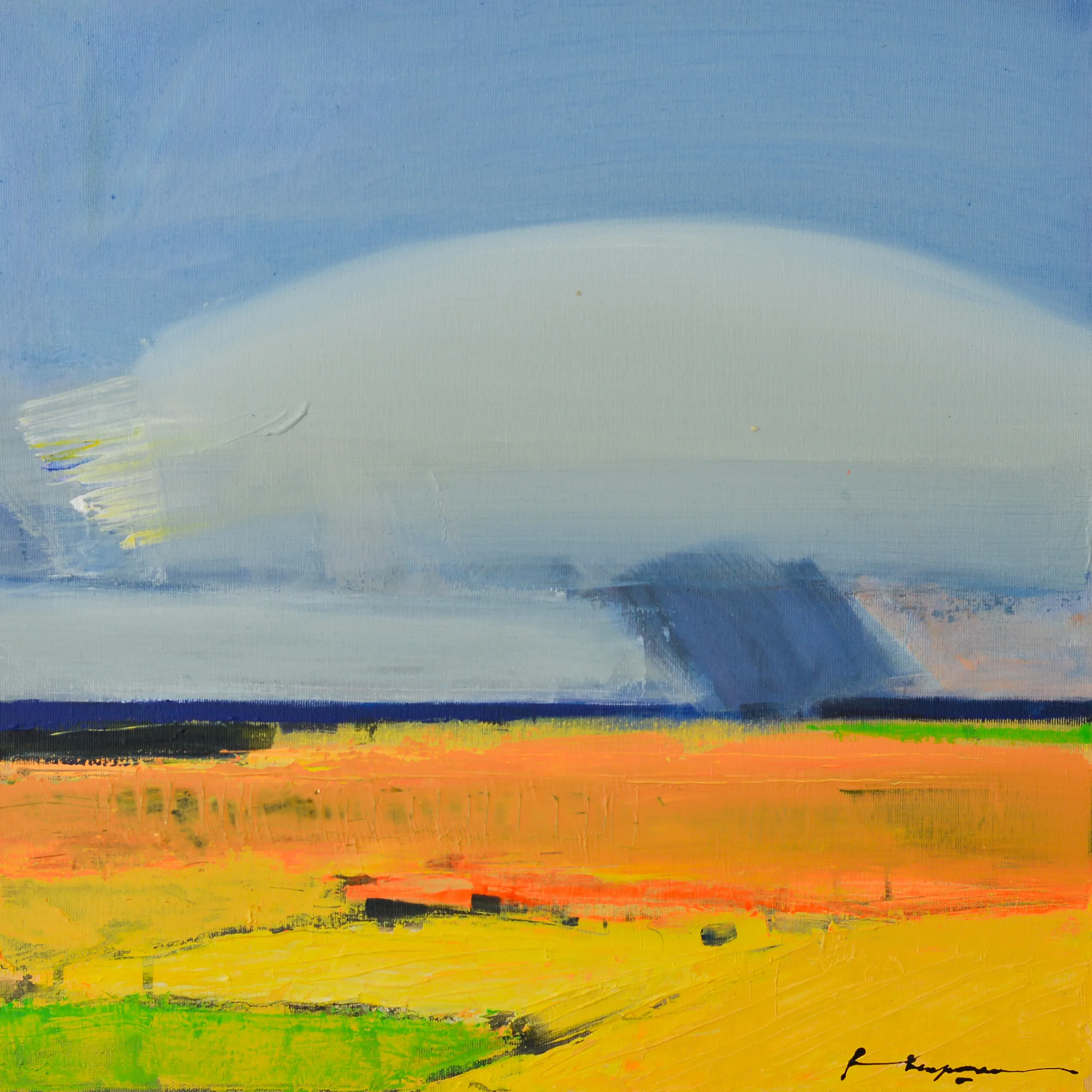 Image of Rain over fields by Igor Nekraga, size: 50x50, made of Acrylic on canvas, Painting medium, from Ukraine, part of the Acrylics series, priced at $500 Photo 2 of 4.